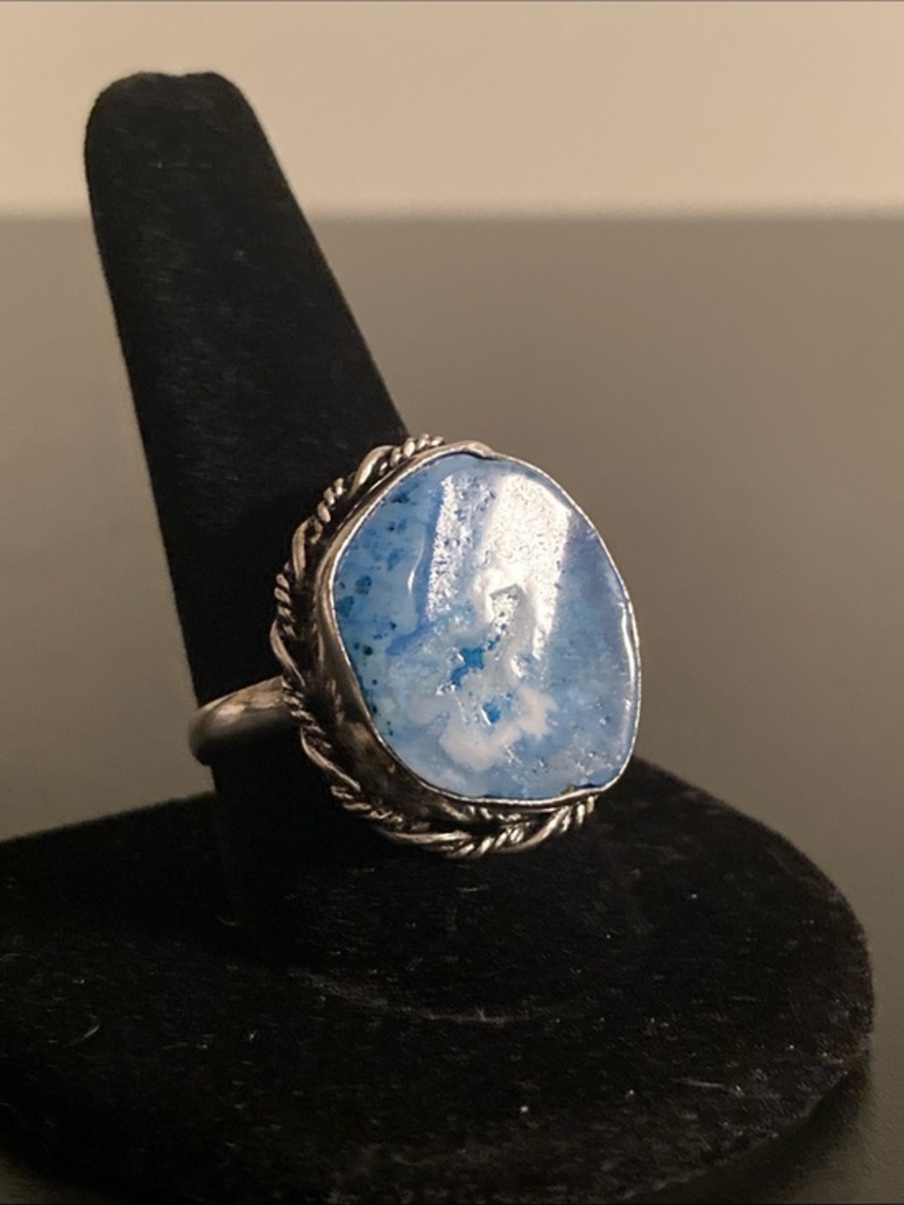 Sterling Silver Blue Agate Statement Ring - Women's Jewelry size 10